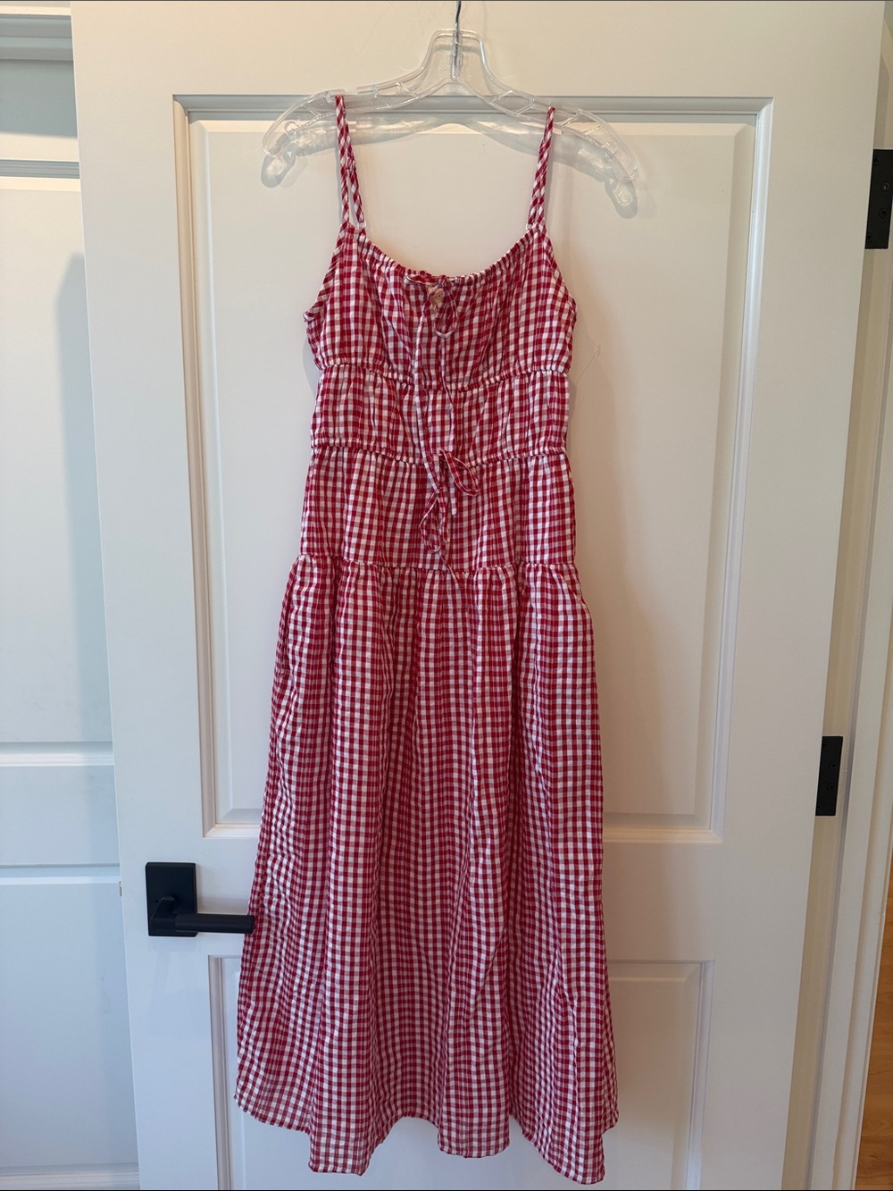 Red and White Gingham Spaghetti-Strap Midi Sun Dress - NWT - Size S